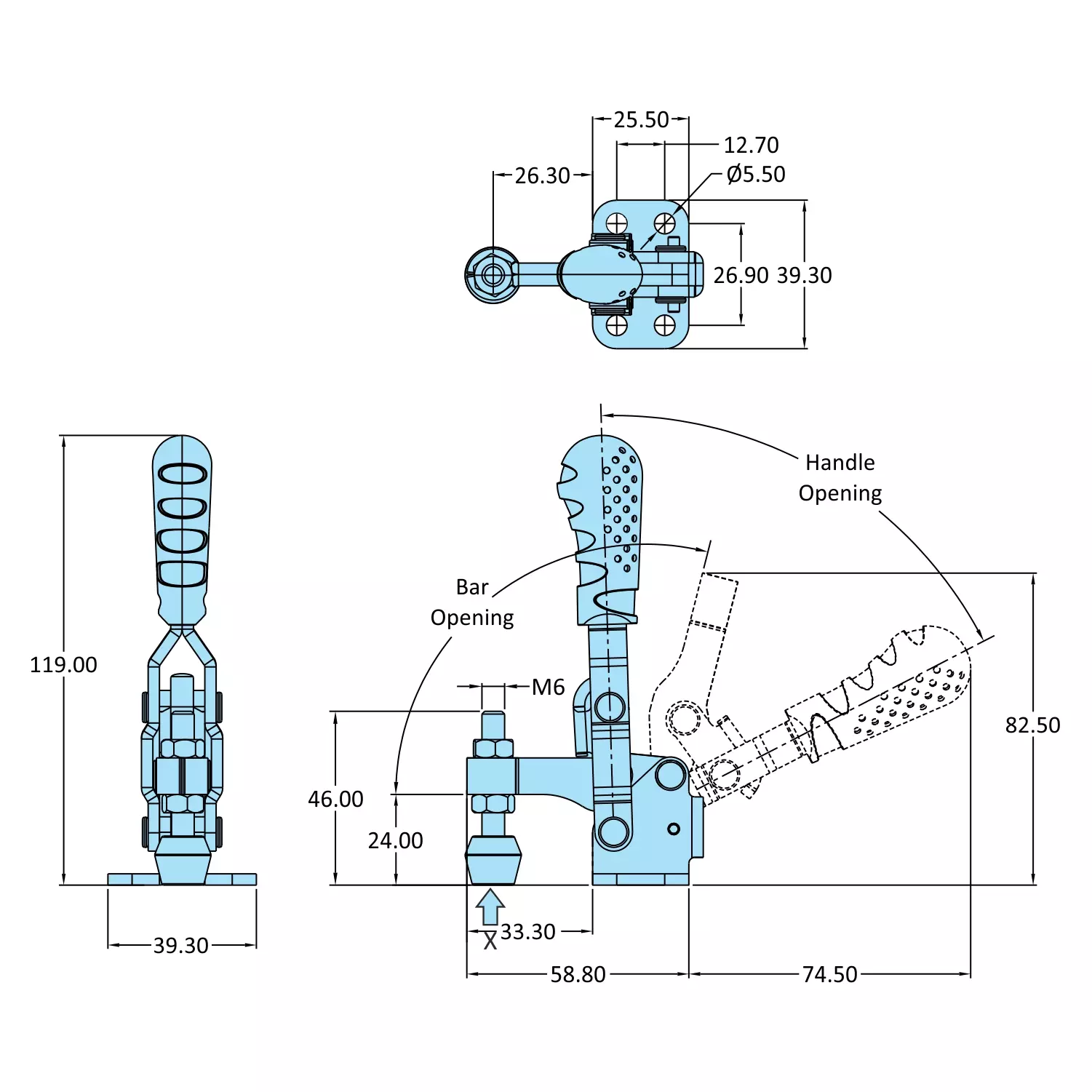 STEEL-SMITH Vertical Hold Down Action Toggle Clamp Flanged Base 1kN, VTC-202-SF
