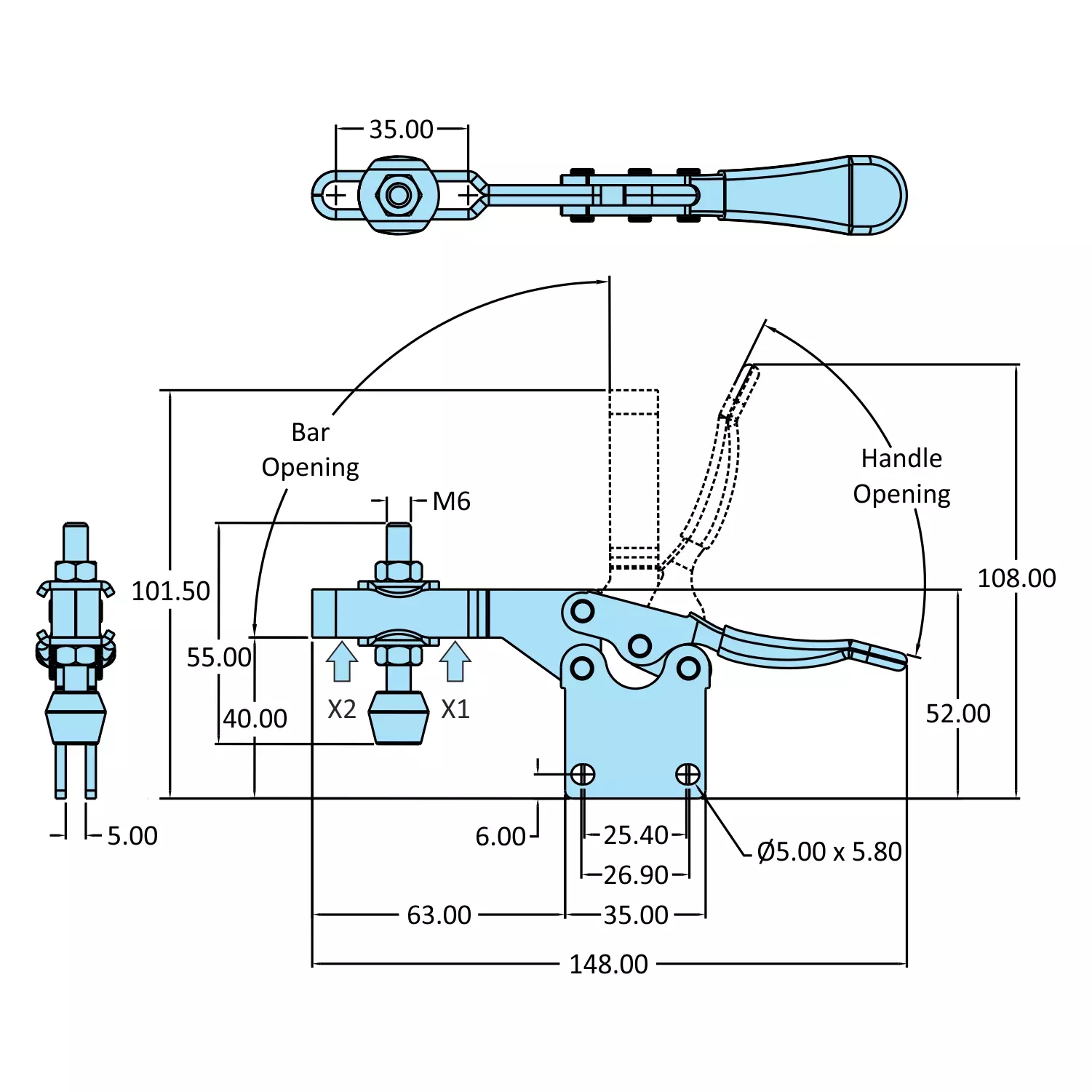 STEEL-SMITH Horizontal Hold Down Action Straight Bas 1kN, H-215-UB-SS
