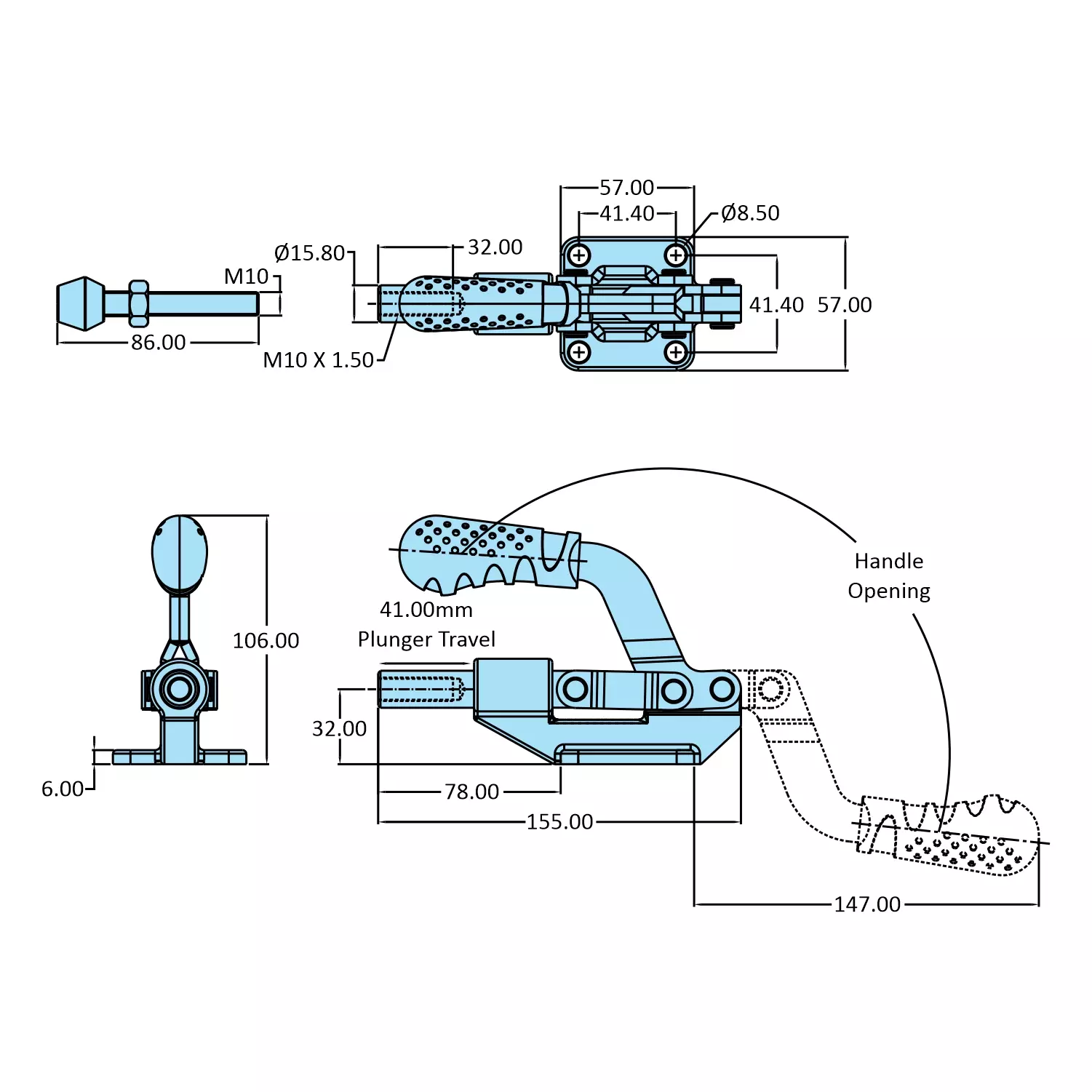 STEEL-SMITH Action Toggle Clamp Flange Base 3.90 kN, HTC-608-PS