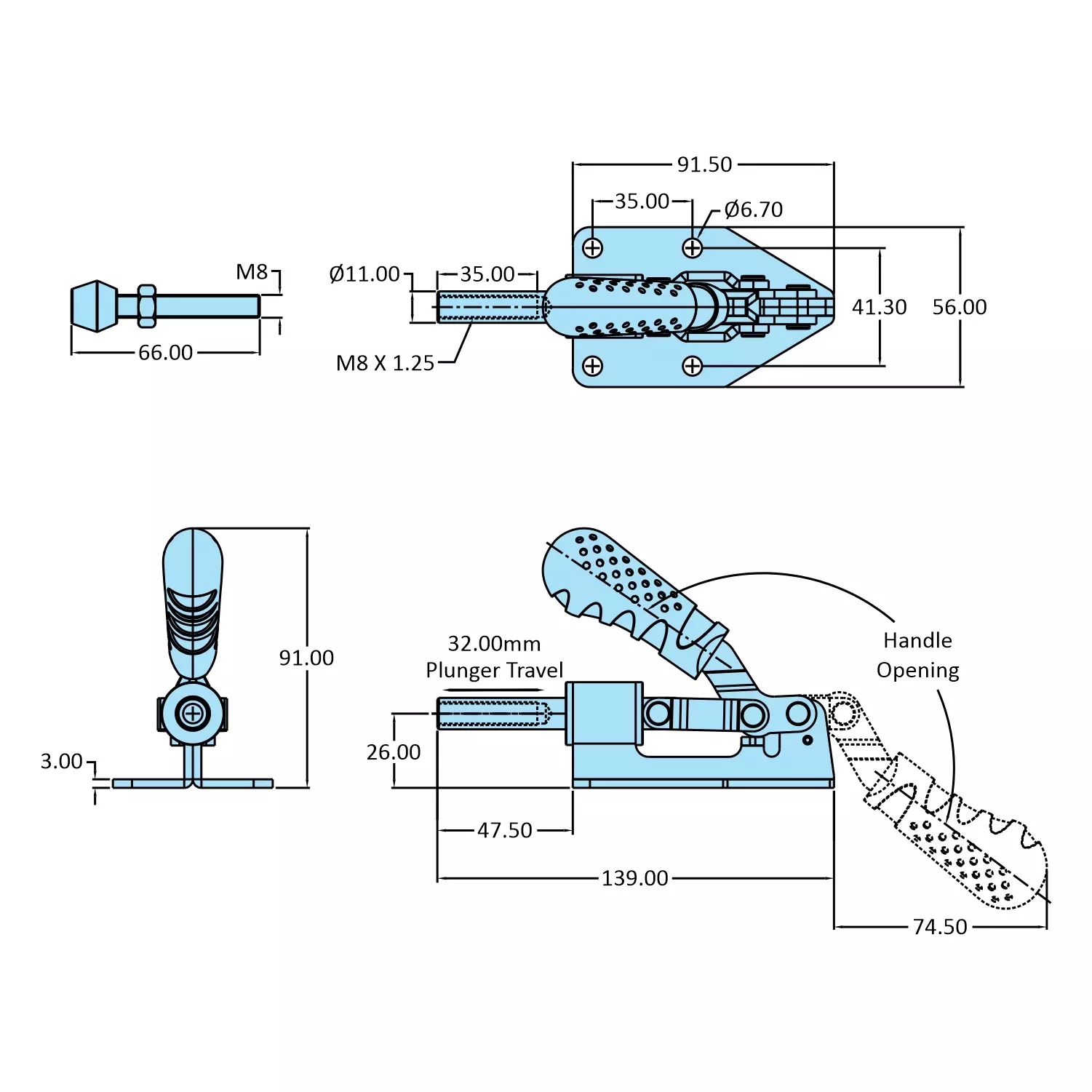 STEEL-SMITH Action Toggle Clamp Flange Base 1.5 kN, HTC-609-PS