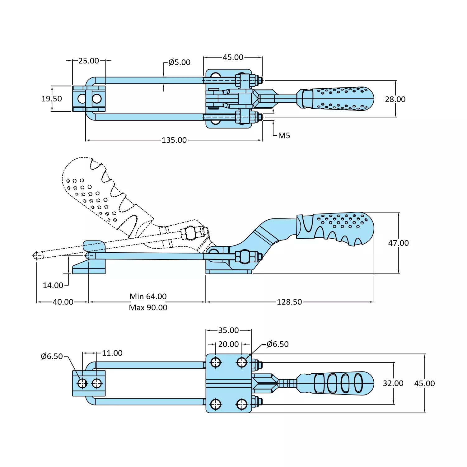STEEL-SMITH Pull Action Clamp Flanged Base 2 kN, PAH-1515-M25-SS