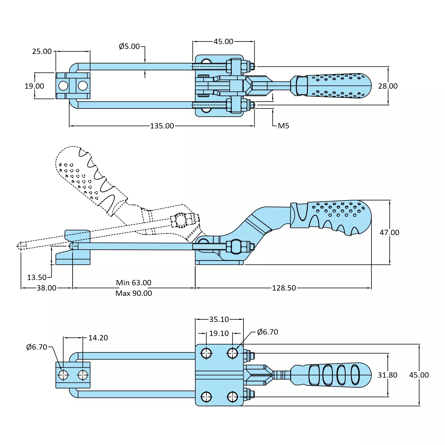 STEEL-SMITH Pull Action Clamp Flanged Base 2.5 kN, PAH-331-M50