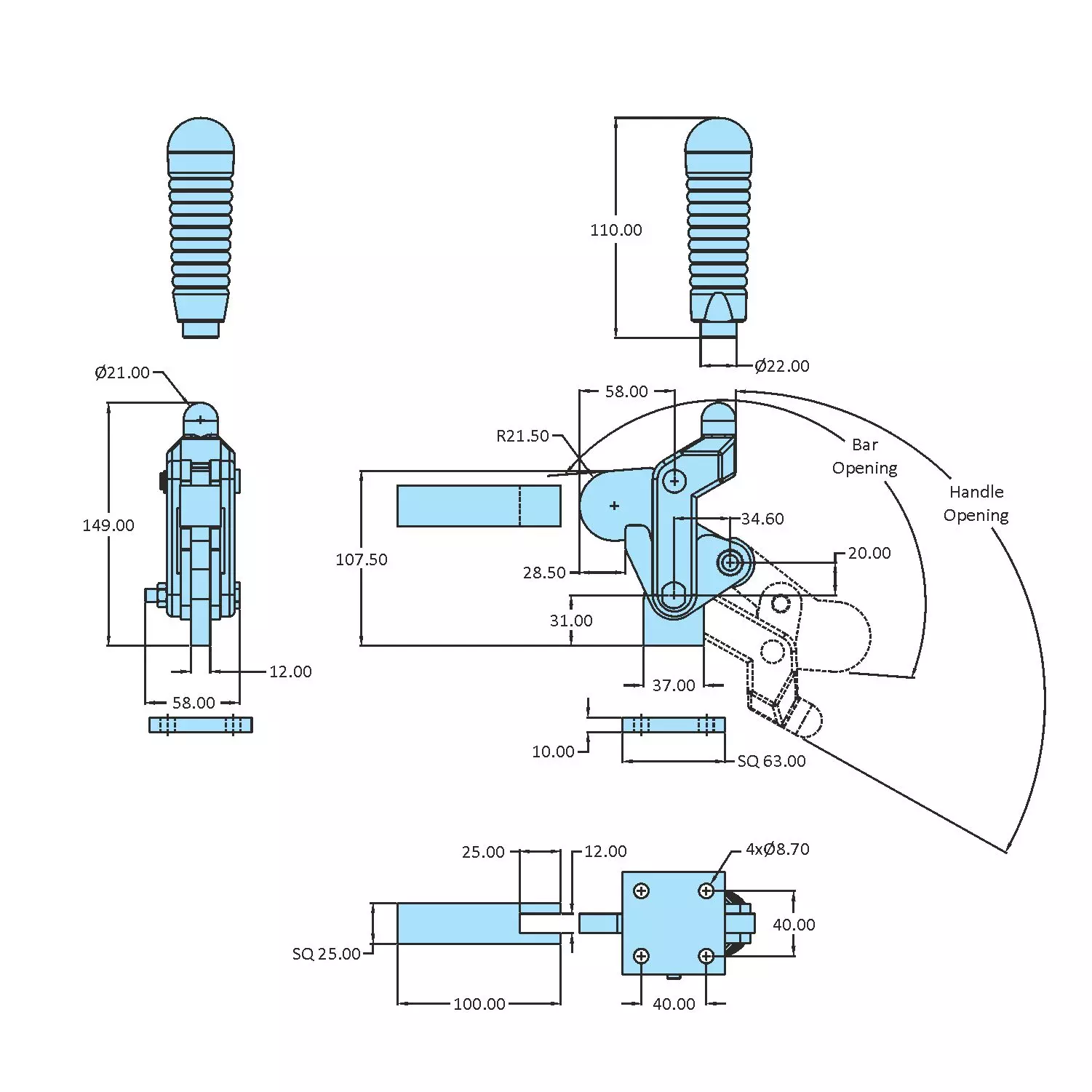 STEEL-SMITH Toggle Clamps Swivel Base 11.8kN, HV-BII-500