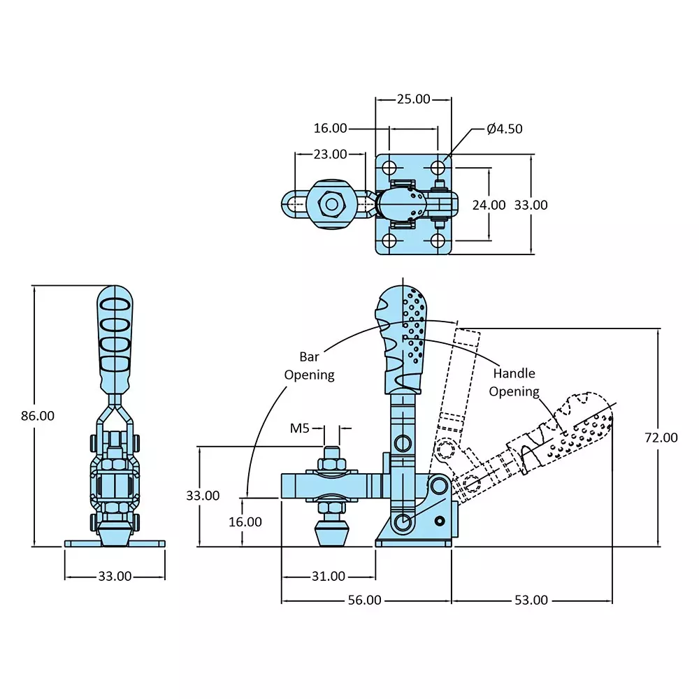 STEEL-SMITH Pull Action Clamp Flanged Base 8.8 kN, PAH-341-TRIG -M25