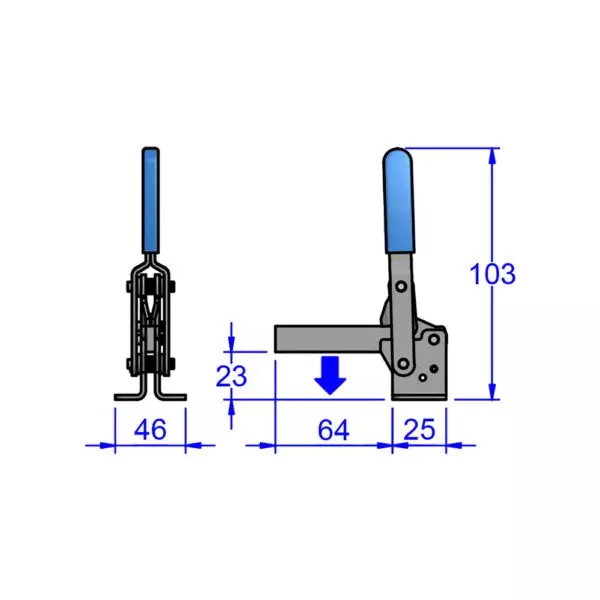 sandfield-mg-series-vertical-action-hold-down-toggle-clamp-base-mount-mild-steel-solid-100-mm-bar-length-mg7-b