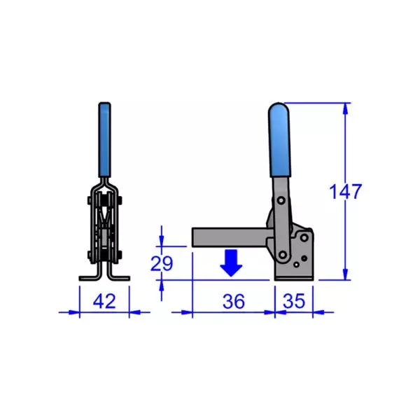 sandfield-mg-series-vertical-action-hold-down-toggle-clamp-base-mount-mild-steel-fixed-36-mm-bar-length-mg84-sb
