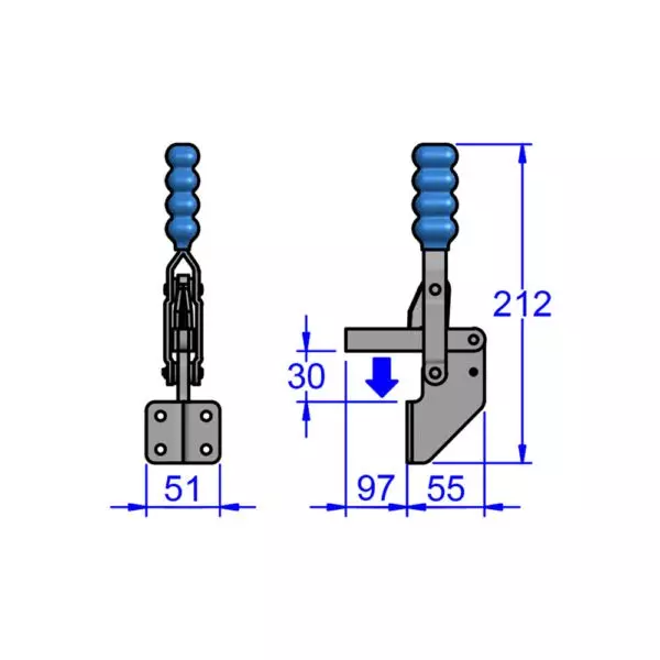 sandfield-mg-series-vertical-action-hold-down-toggle-clamp-front-mount-mild-steel-adjustable-97-mm-bar-length-mg86-uf