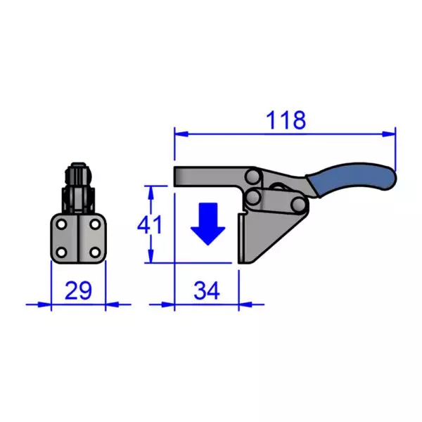 sandfield-mh-series-horizontal-action-toggle-clamp-front-mount-heavy-gauge-steel-adjustable-34-mm-bar-length-mh3-uf