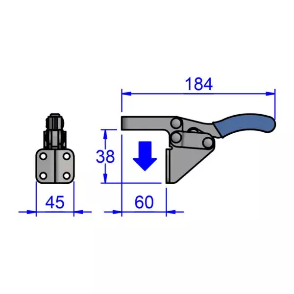 sandfield-mh-series-horizontal-action-toggle-clamp-front-mount-heavy-gauge-steel-adjustable-60-mm-bar-length-mh7-uf