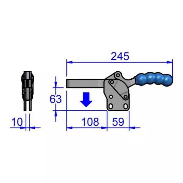 sandfield-mh-series-horizontal-action-toggle-clamp-template-mount-heavy-gauge-steel-adjustable-108-mm-bar-length-mh8-u