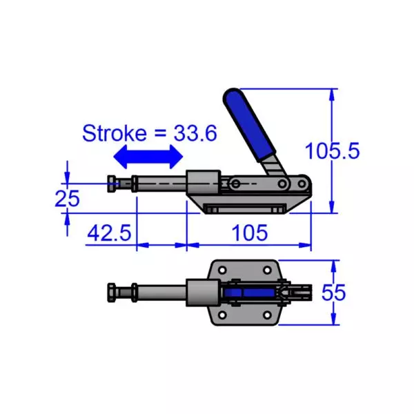 sandfield-cp-series-plunger-action-nose-mounted-toggle-clamp-heavy-gauge-steel-chemi-black-m8x40-mm-spindle-cp30-ms