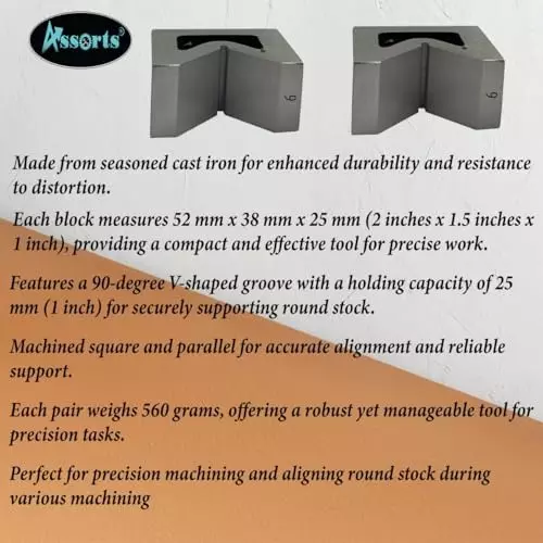 Assorts V-Block Pair Cast Iron 50 mm (2 Inch) Size 52x38x25 mm Dimension