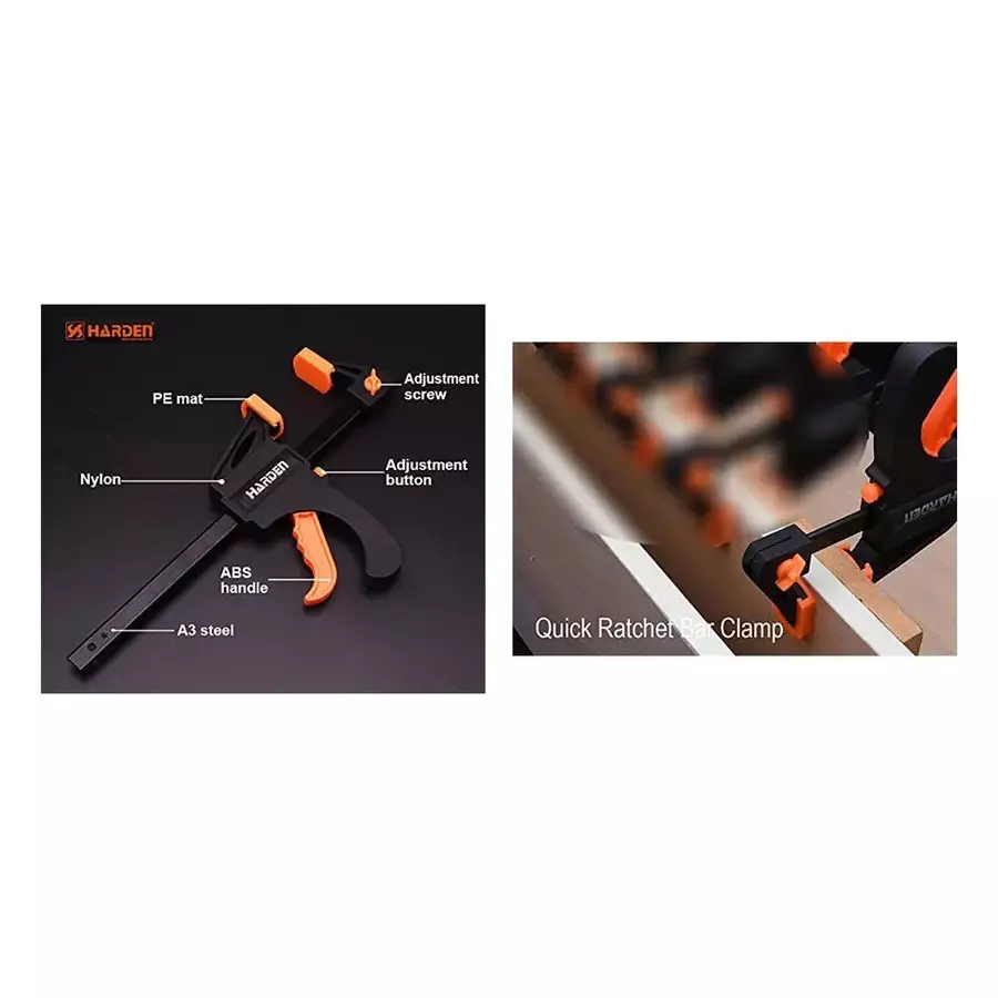 HARDEN Quick Ratchet Bar Clamp Nylon-Fiberglass Mixture Body 300 mm (12 inch) with Black Finished Bar, 600332