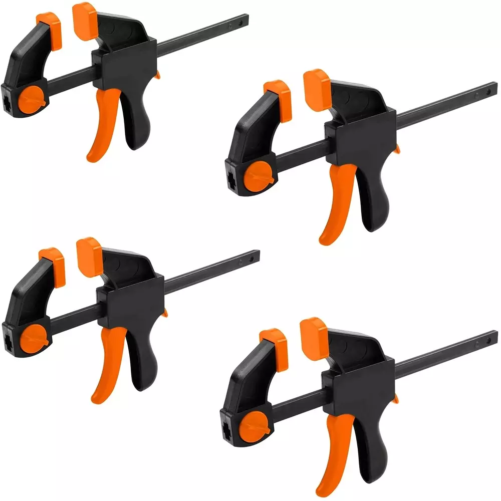 Kizer Quick Ratchet Bar Clamp 6 inch (150 mm) Nylon Body with A3 Steel Bar Black Finish, KZ-386 (Pack of 4)