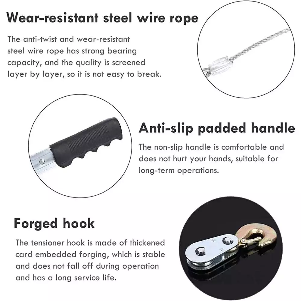 DY TOOLS Hand Cable Puller 2 Ton Pulling Capacity Flat Stock Steel with 1.9 m Effective Distance