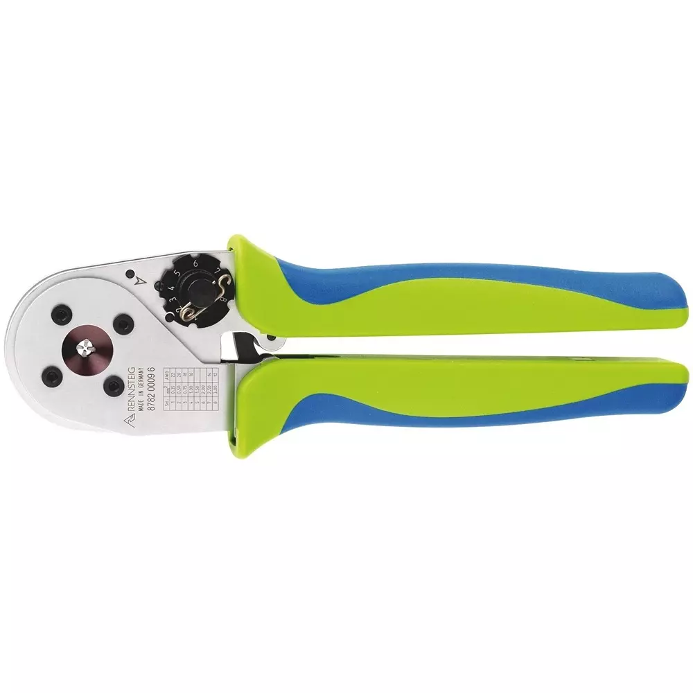 RENNSTEIG 4/8 Indent Crimping Tool Chrome Plated 0.35-3 mm² / AWG 22-12 Capacity Ø5.5 mm Max. Contact Diameter, 8782 0009 6