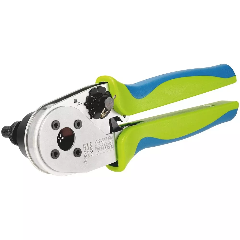 RENNSTEIG 4/8 Indent Crimping Tool Chrome Plated 0.35-3 mm² / AWG 22-12 Capacity Ø5.5 mm Max. Contact Diameter, 8782 0009 6