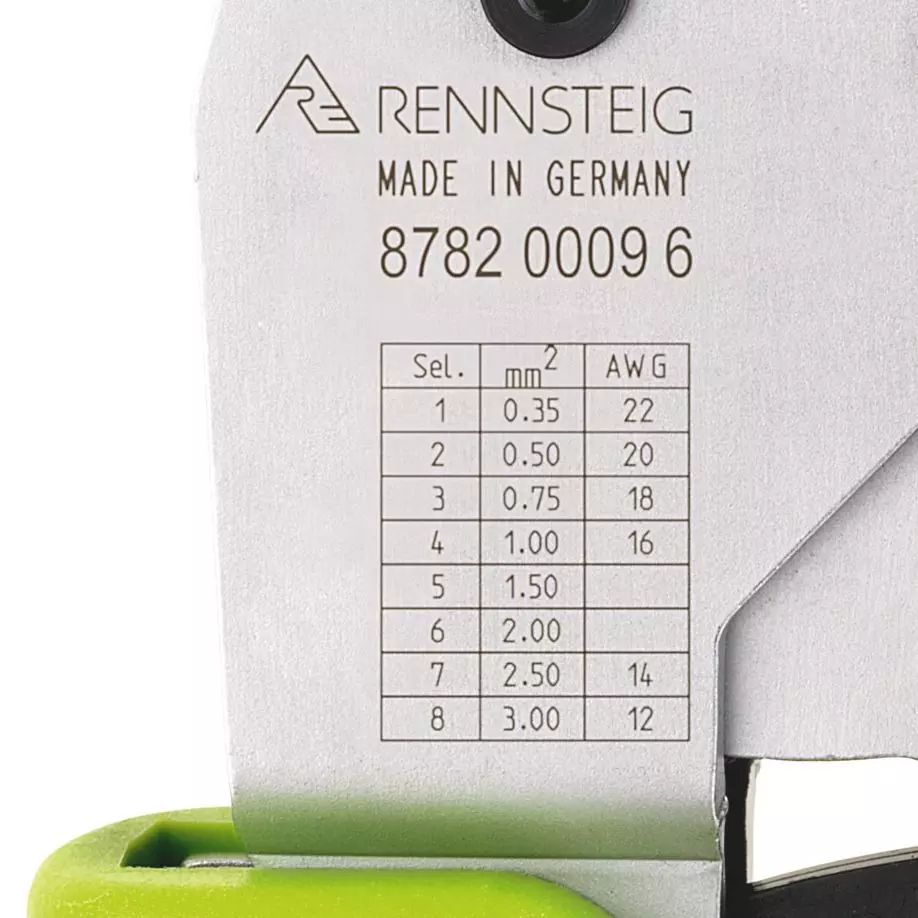 RENNSTEIG 4/8 Indent Crimping Tool Chrome Plated 0.35-3 mm² / AWG 22-12 Capacity Ø5.5 mm Max. Contact Diameter, 8782 0009 6