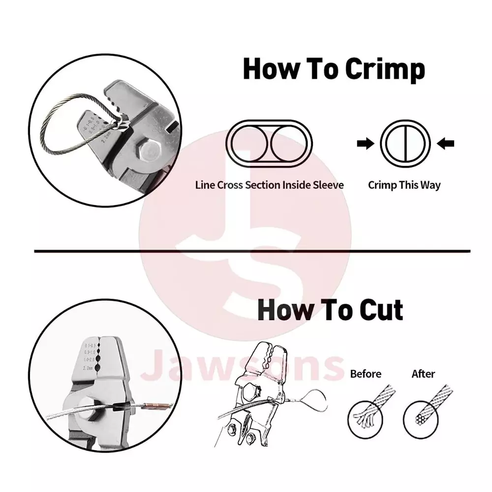 Jawsons Wire Rope Crimping Tool with 3 Size Aluminum Double Barrel Ferrule Crimping Loop Sleeve Kit