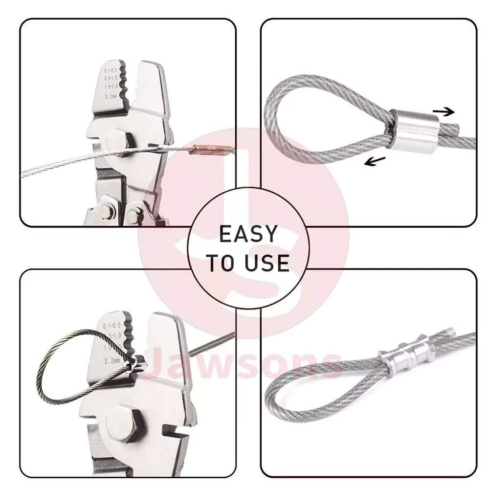 Jawsons Wire Rope Crimping Tool with 3 Size Aluminum Double Barrel Ferrule Crimping Loop Sleeve Kit