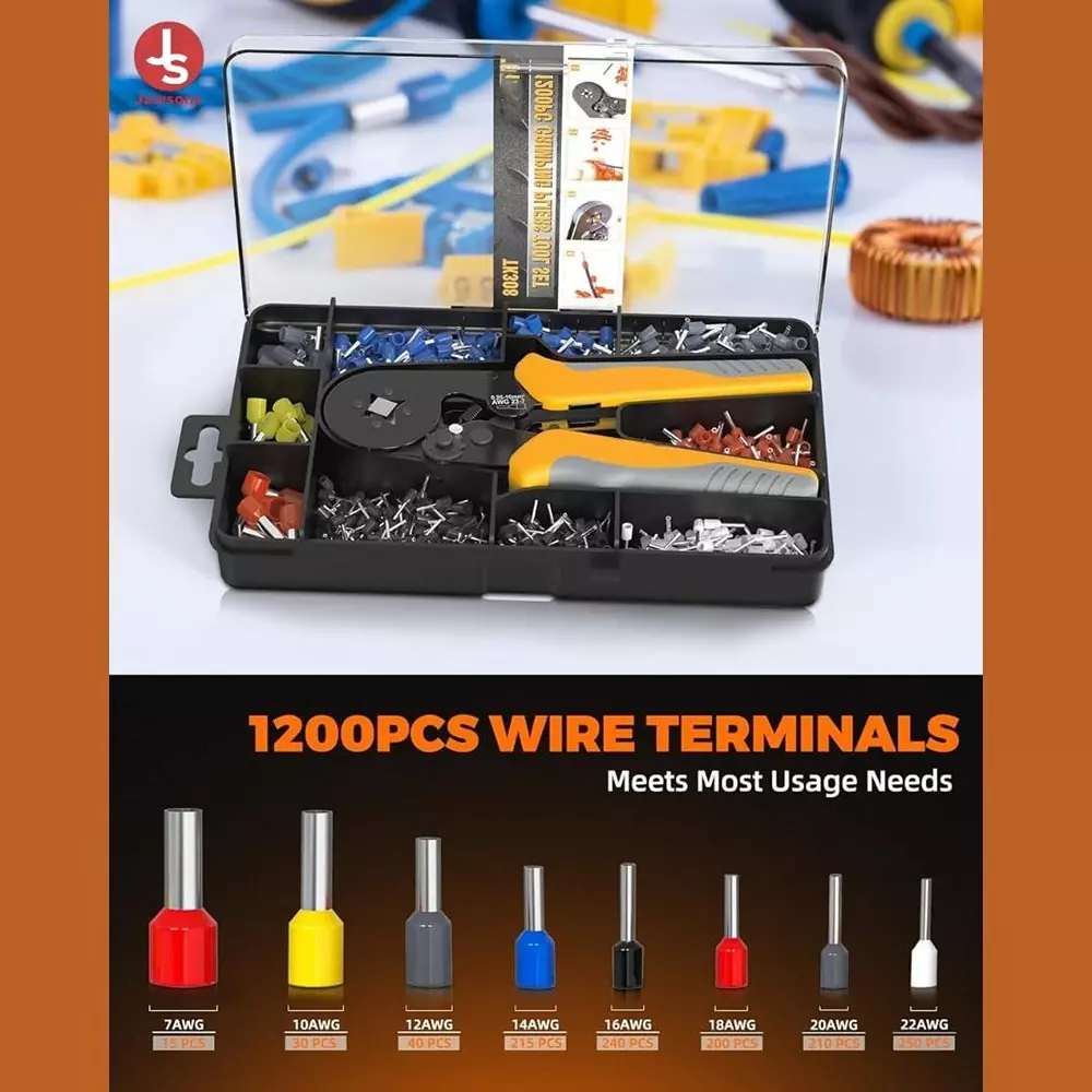 Jawsons Crimping Plier Tool Set with 1200 Pcs Wire End Ferrules & Crimper Plier for AWG 23-7 (0.25-10 mm²) Electrical Wire Connectors