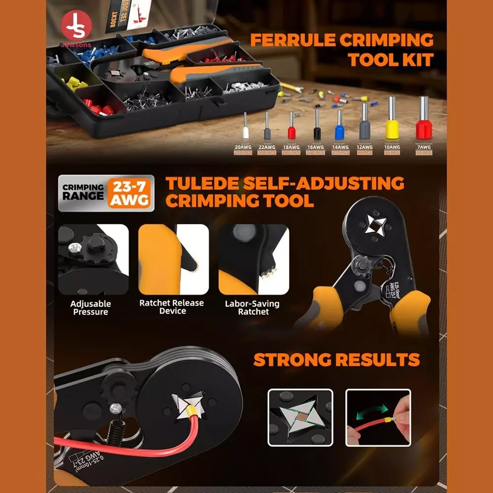 Jawsons Crimping Plier Tool Set with 1200 Pcs Wire End Ferrules & Crimper Plier for AWG 23-7 (0.25-10 mm²) Electrical Wire Connectors