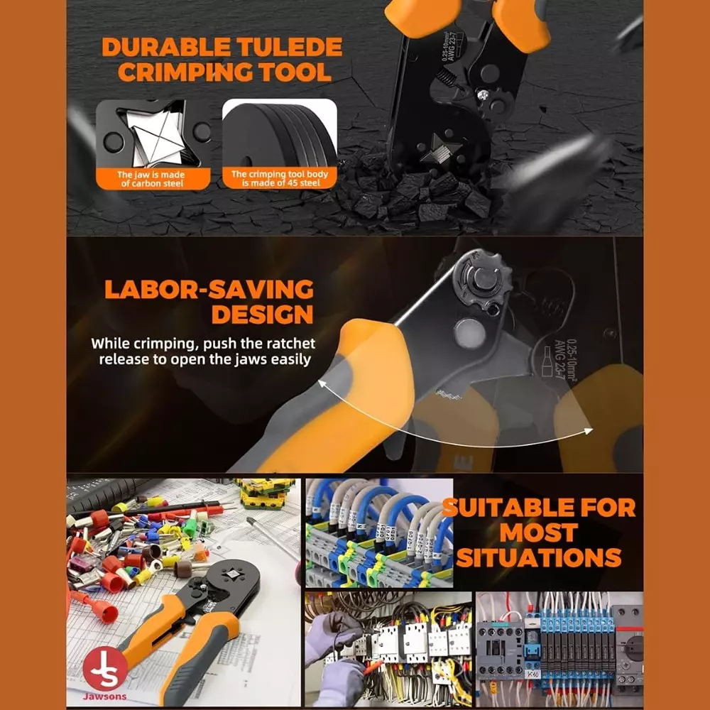 Jawsons Crimping Plier Tool Set with 1200 Pcs Wire End Ferrules & Crimper Plier for AWG 23-7 (0.25-10 mm²) Electrical Wire Connectors