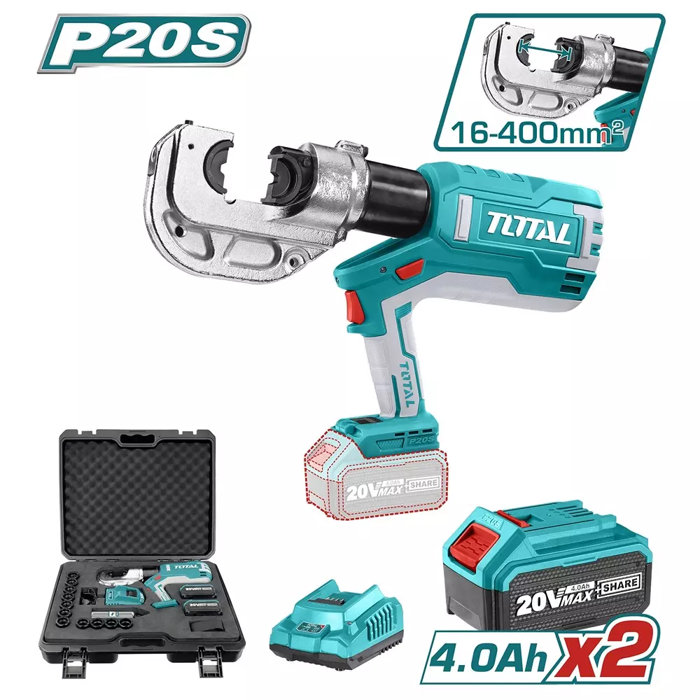 total-hydraulic-crimping-tool-20-v-120-kn-16-400-mm-with-2-batteries-charger-dies-set-tctli2002