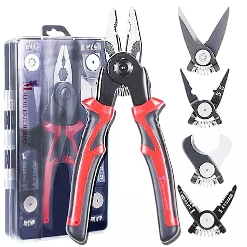 Malfah Enterprises 5-in-1 Multifunctional Pliers Tool Anti-Slip Grip Steel & Black Oxide Coating Red, Black