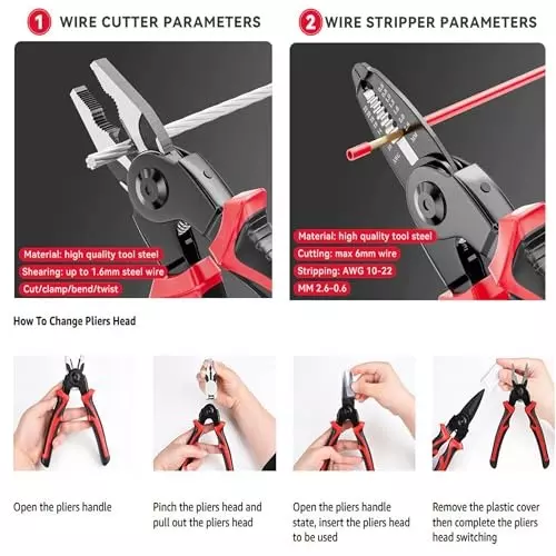 Malfah Enterprises 5-in-1 Multifunctional Pliers Tool Anti-Slip Grip Steel & Black Oxide Coating Red, Black