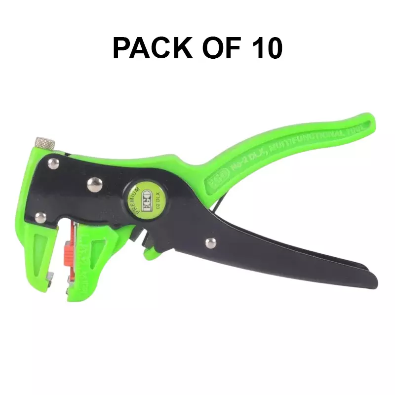 Ego Self Adjusting Wire Stripper & Cutter 0.5 mm² to 6 mm² Plastic 175 mm Length Black & Green, No. 2 DLX PLUS+ (Pack of 10)