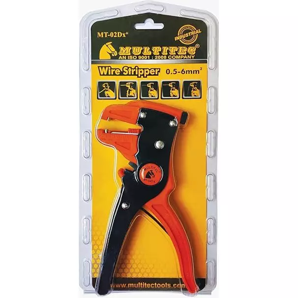 Multitec Wire Stripper & Cutter Iron Red & Black 0.5-6 mm² Stipper Diameter 175 mm Length for Industrial Use, MT-02DX Plus