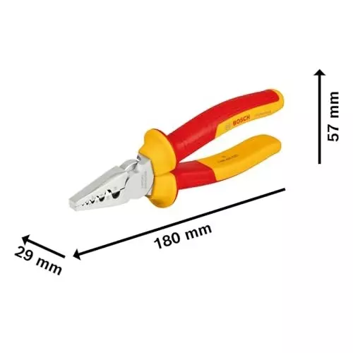 Bosch VDE Crimping Plier 180 mm for up to 1000V, Reliable Electrical Connections, 1600A02NE6