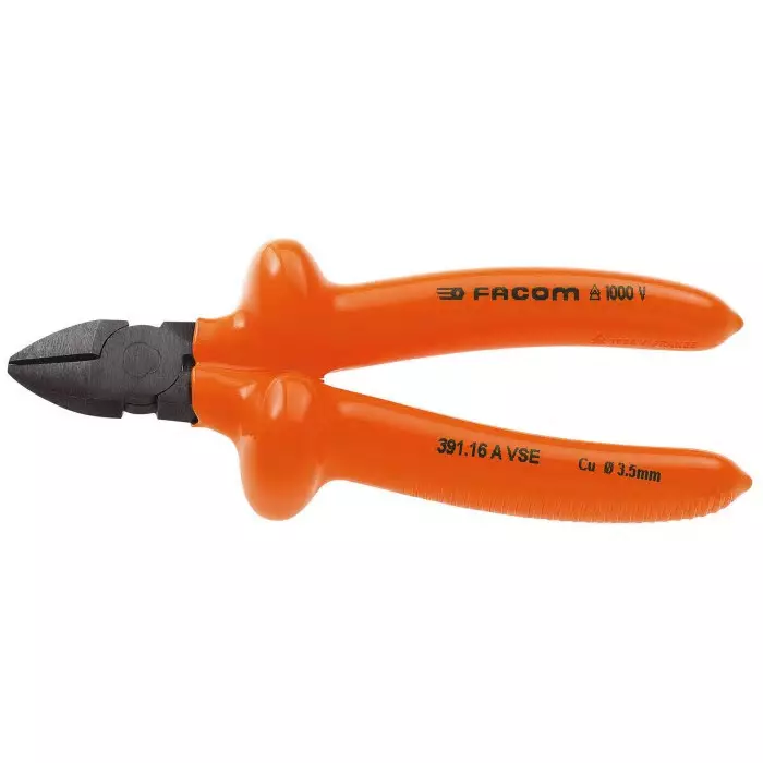 Facom Pliers, 165 Overall, Straight Tip, VDE/1000V, 70mm Jaw, 391.16AVSE