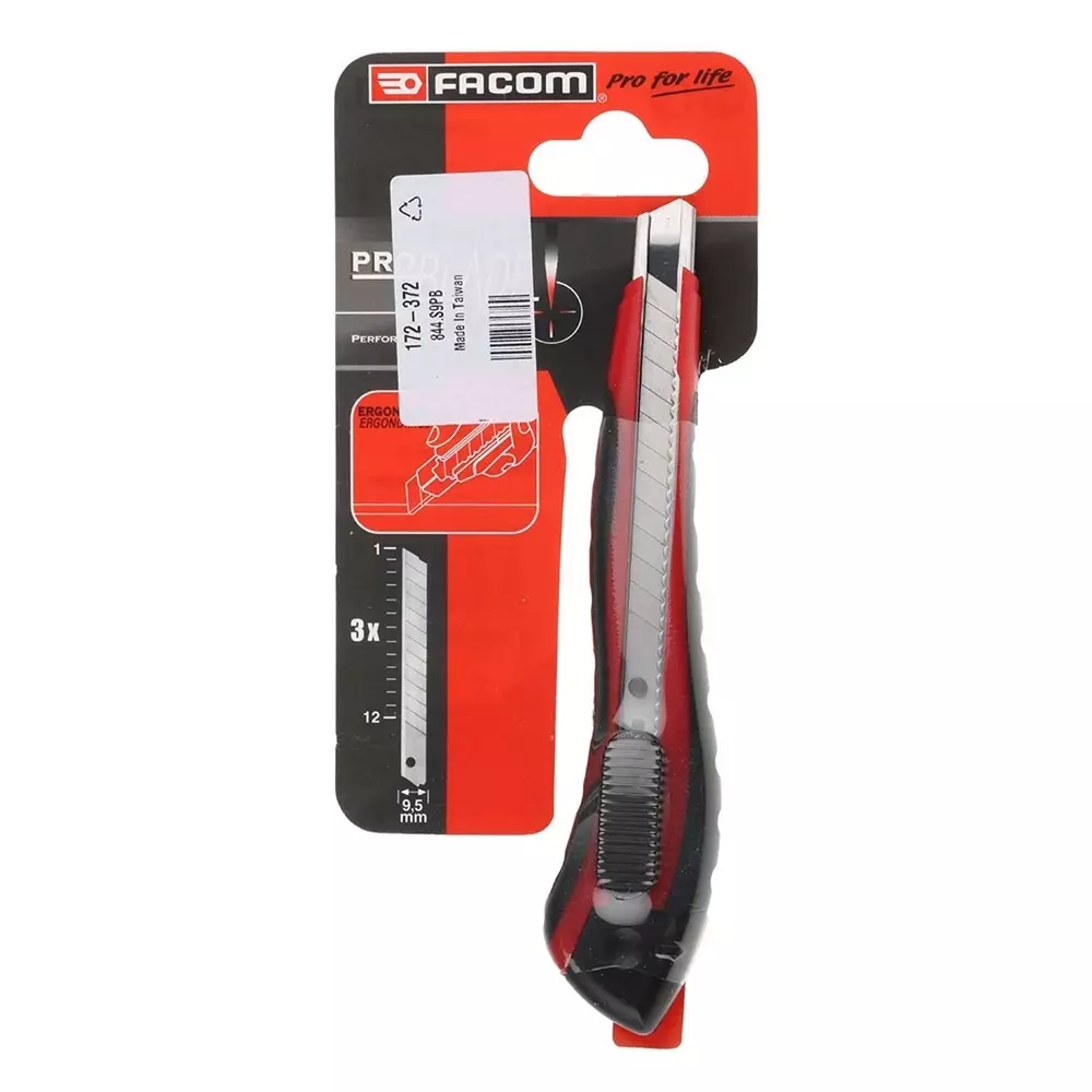 Facom Safety Knife with Snap-off Blade, Retractable, 9mm Blade Length, 844.S9PB