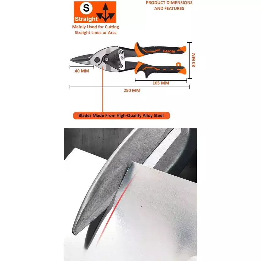 HARDEN Professional Aviation Snip Straight Head 254 mm (10 inch) with Forged Blade Tinner Snips, 570103