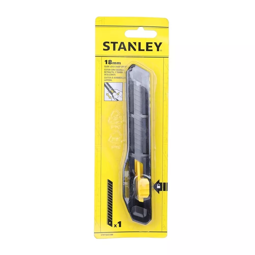 STANLEY Snap-Off Cutter 18 mm Carbon Steel Blade and Plastic Handle with Slide Lock, STHT10323-800