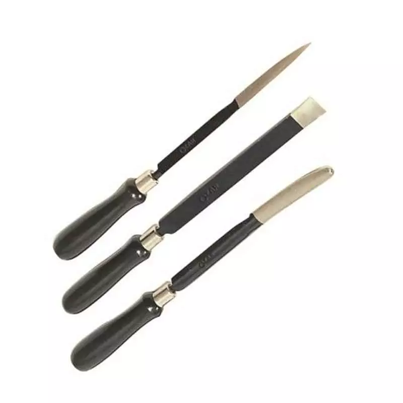 Set Of 3 Bearing Scraper Tools - Flat, Triangle & Half Round, 200mm Overall Length