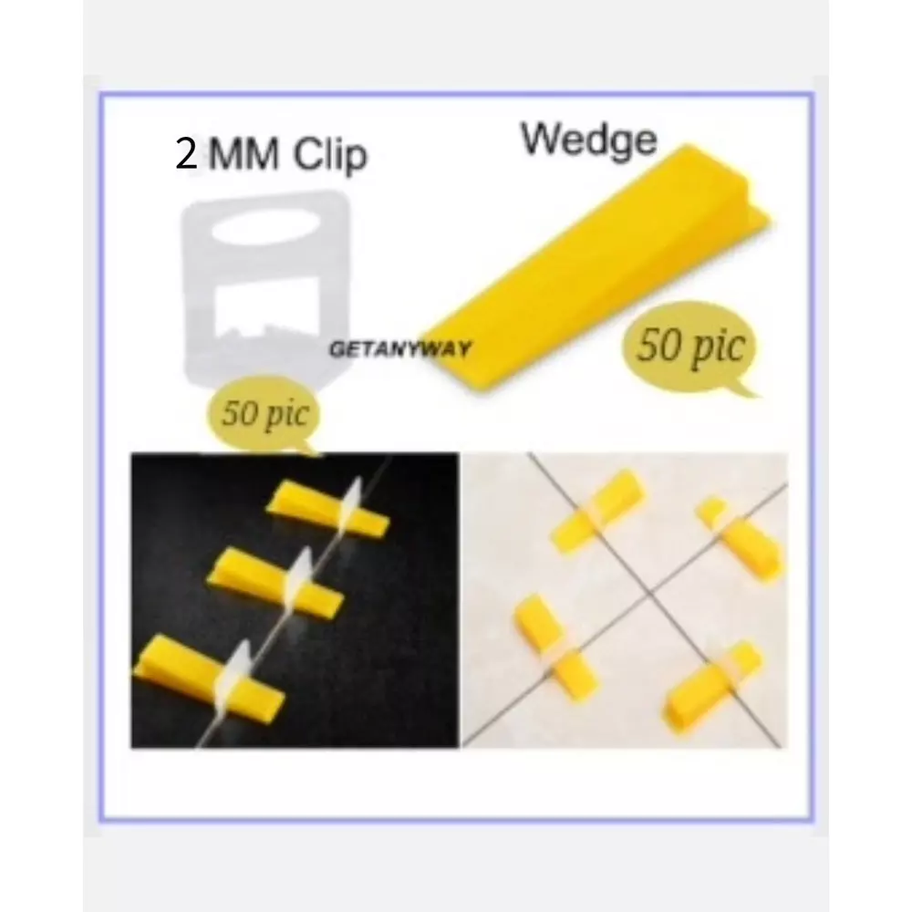 FLAMINGO ENTERPRISE 50 Pcs Tile Leveling System Clips & 50 Wedges Line Level 3 mm Non-Magnetic Multicolor 10 cm Length, FM-275