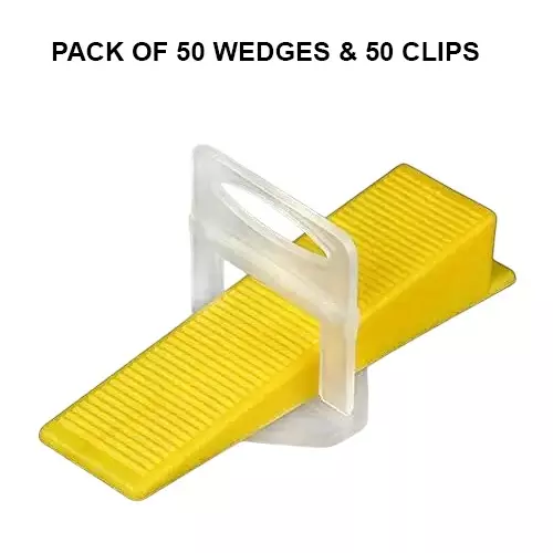 FLAMINGO ENTERPRISE 50 Pcs Tile Leveling System Clips & 50 Wedges Line Level 3 mm Non-Magnetic Multicolor 10 cm Length, FM-275