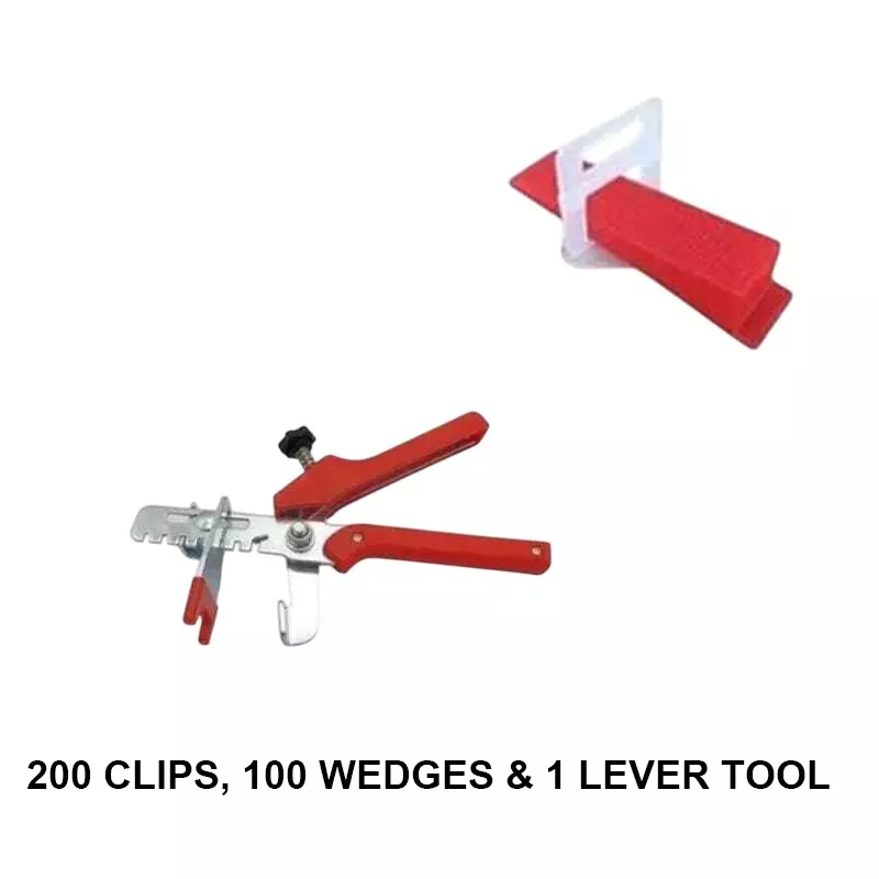 TileMaster 200 Pcs Tile Leveling Spacer Clip with 100 Wedges and 1 Plier Combo 2 mm Non-Magnetic Durable Plastic Red & White 6.5 cm Length TM-228