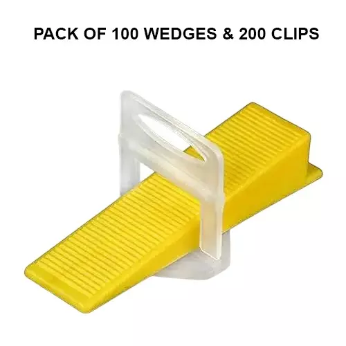 FLAMINGO ENTERPRISE Premium Tile Leveling System Kit 100 Wedge and 200 Clips Non-Magnetic Yellow & White 4 mm Clip 5 cm Length, FM-495