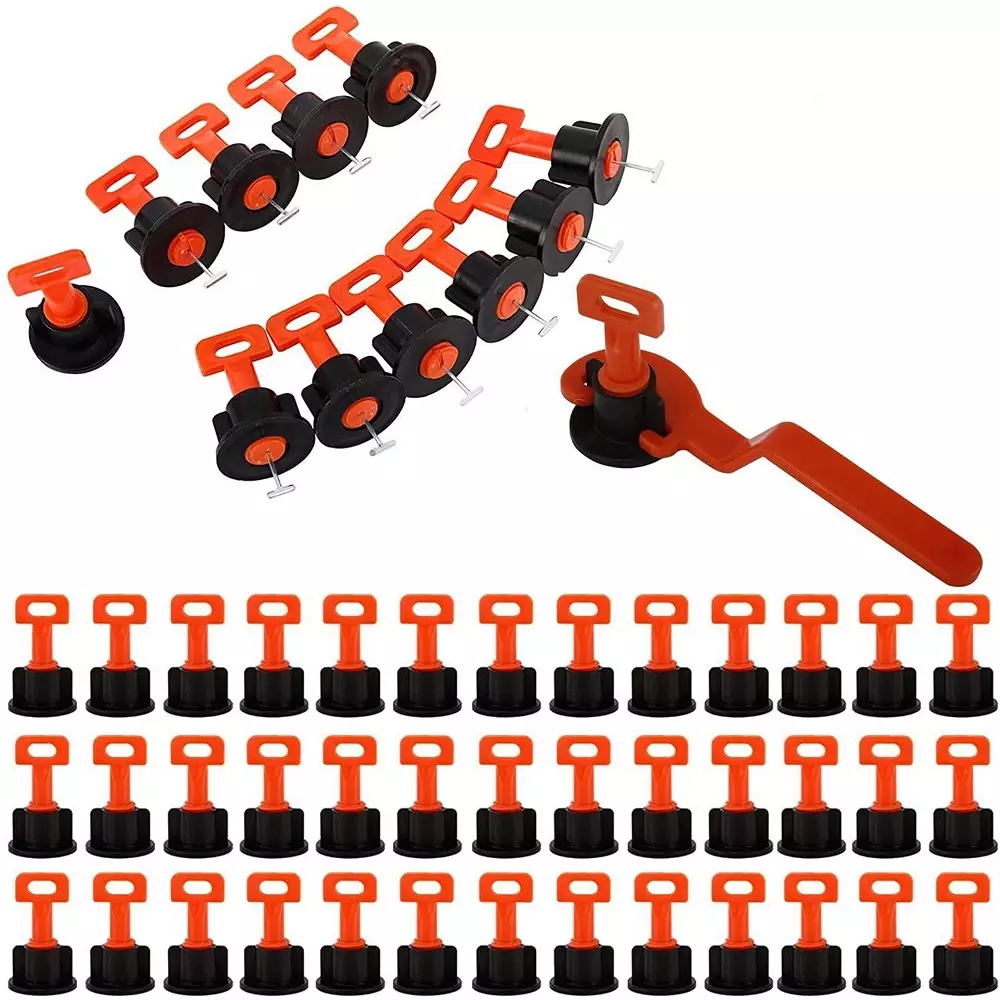 Catson 50 Pcs Tile Leveling System Kit & 1 Adjuster Tool Mason's Level Plastic Black & Red 23 cm Length