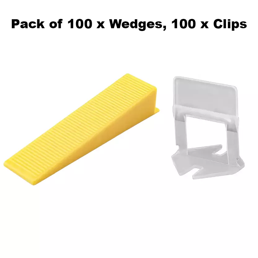 Fairmate New Tile Leveling System 100 Pcs Wedges & 100 Pcs Clips Kit Non Magnetic Plastic 9 cm Length Yellow & White for Home & Professional Use