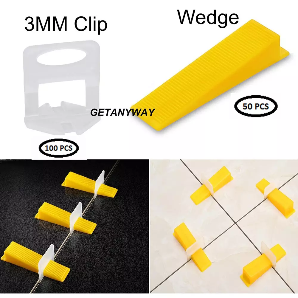 GETANYWAY 100 Pcs Tile leveling Spacer Clips With 50 Pcs Wedge 3 mm (0.11 inch) Line Level Non Magnetic PVC