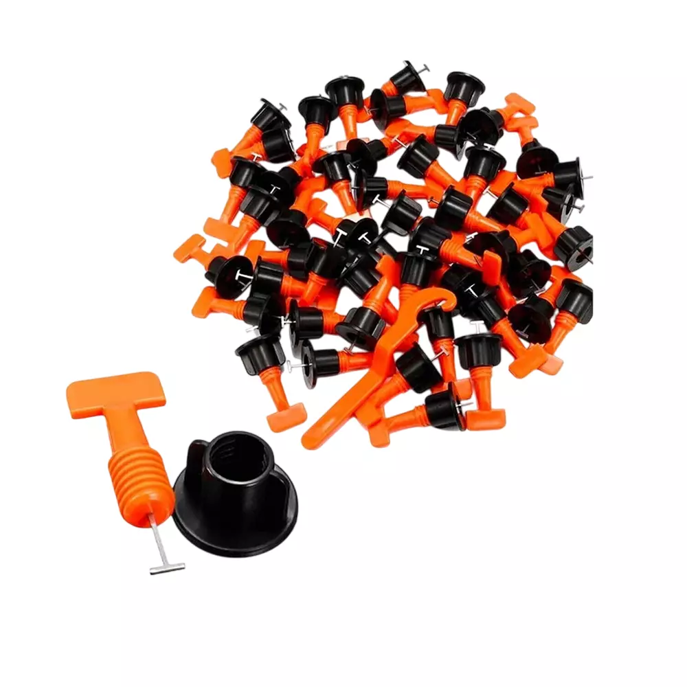 GETANYWAY 50 Pcs Reusable Tile Leveling Kit with 1 Special Wrench 4 cm (1.57 inch) Length Post Level Non Magnetic PVC Red & Black