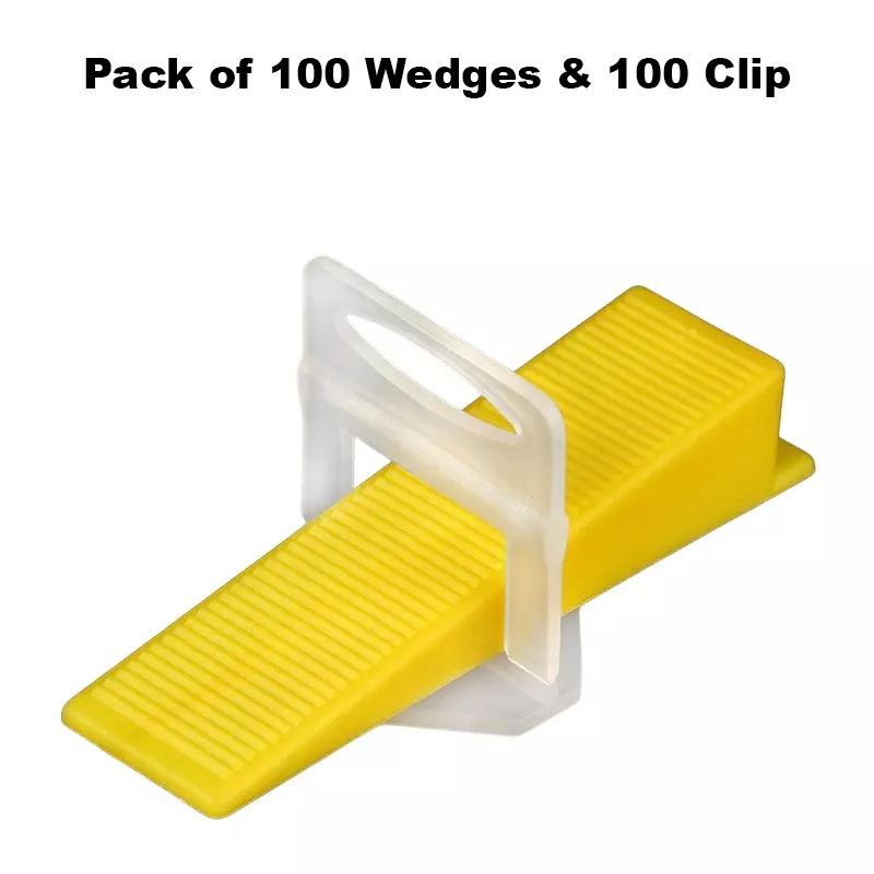 FLAMINGO ENTERPRISE Tile Leveling System Kit 100 Wedges and 100 Clip Non-Magnetic Yellow & White 10 cm Length, FM-398