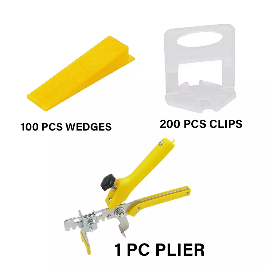 SUNELITE Tiles Leveling Floor Plier Pincer and Wedges with Clip Kit Metal & Plastic Hand Grip Yellow & White 23.5 cm (Red Plier) Length