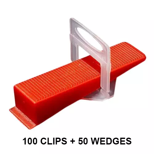 TileMaster 100 Pcs Tile Leveling Spacer Clip with 50 Wedges 4 mm Non-Magnetic Durable Plastic Red & White 9 cm Length TM-97