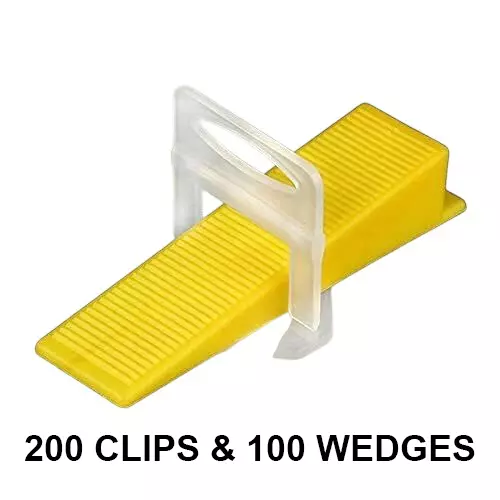 TileMaster 200 Pcs Tile Leveling Spacer Clip with 100 Wedges 5 mm Non-Magnetic Durable Plastic Yellow & White 5 cm Length TM-201